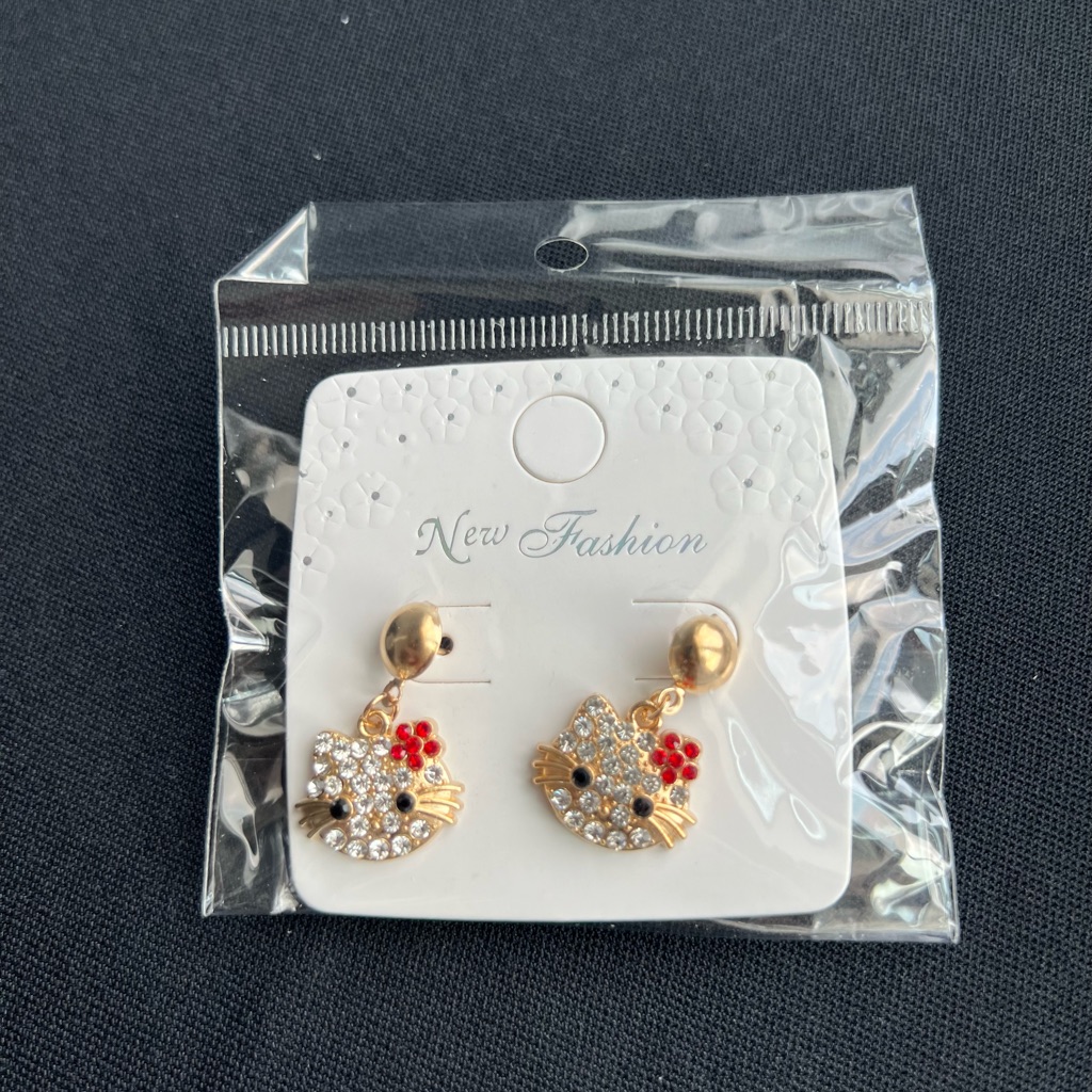 Gold And Red Crystal Cat Earrings